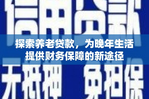 庐江探索养老贷款，为晚年生活提供财务保障的新途径